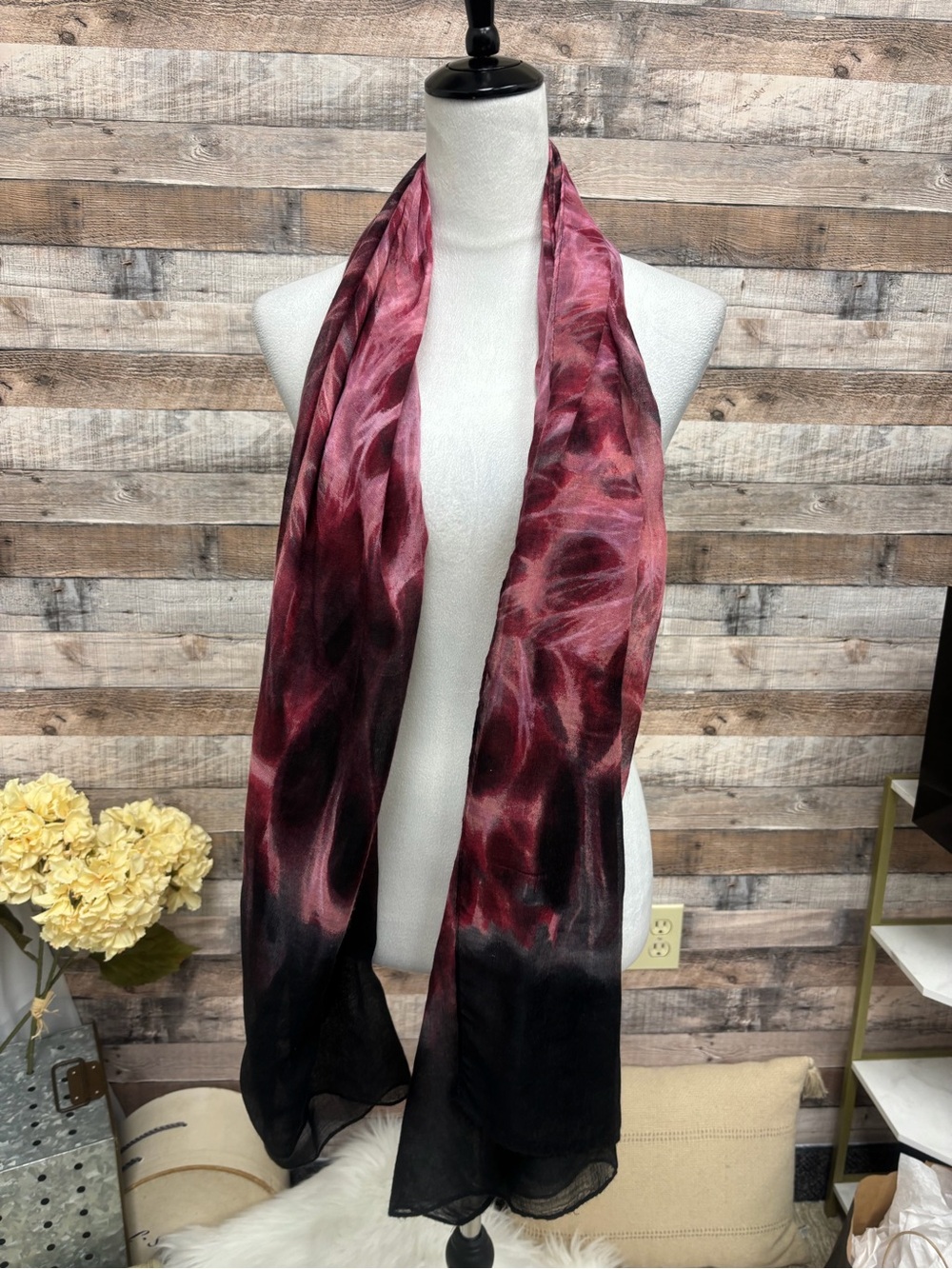 Pink & Black Abstract Pattern Scarf OS - Picture 2 of 5